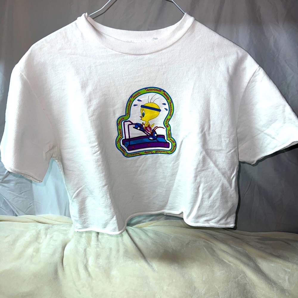 Vintage 1997 Looney Tunes Work out Tweety Bird Women’s Size Large Crop Top White